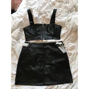 Black Pleather crop top and skirt set